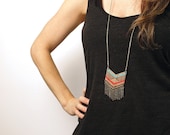 NEW LENGTH  MEXI - Laser cut walnut fringe necklace, color 32"