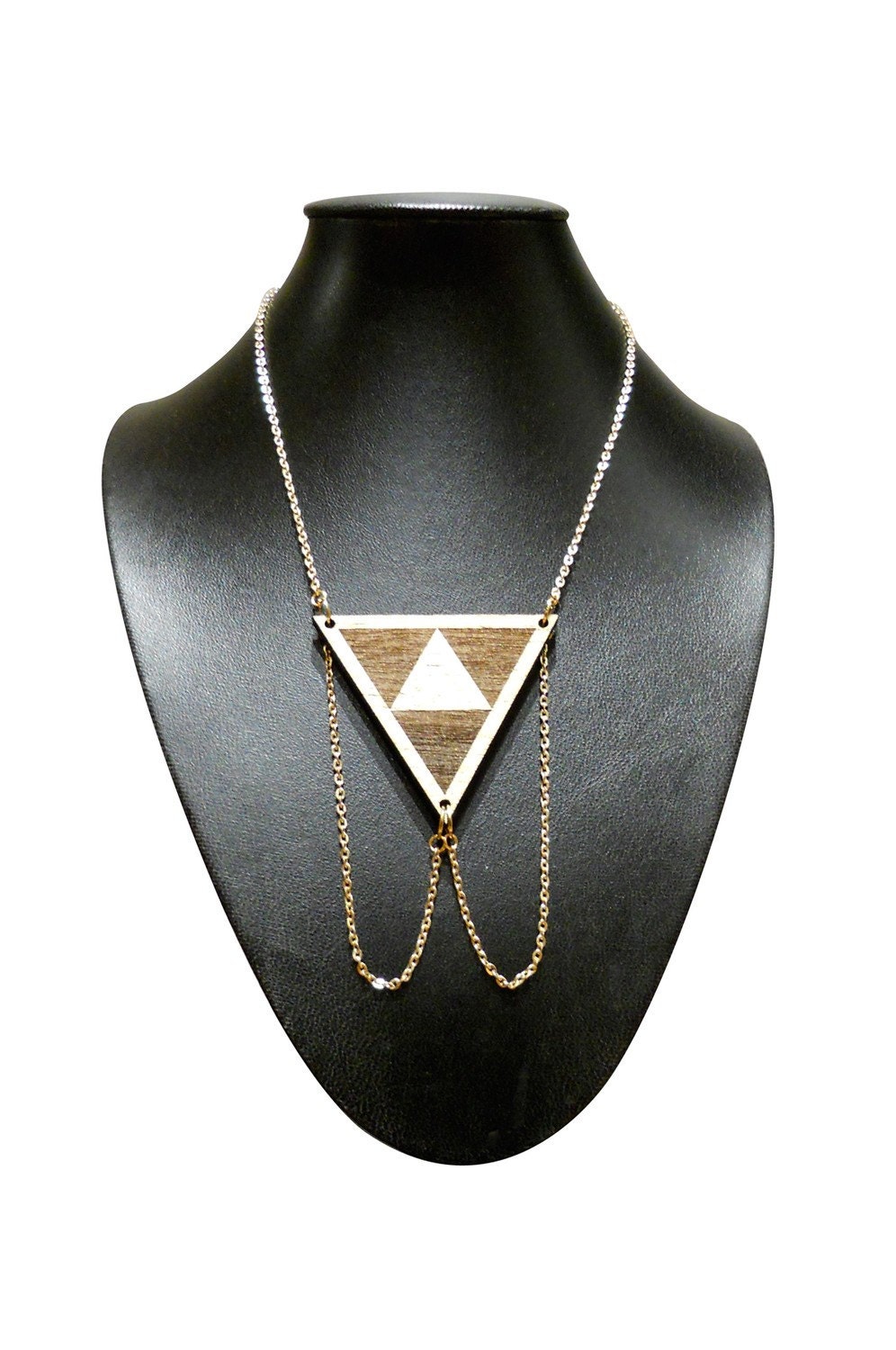 UTA - Laser cut, walnut, triangle necklace, gold