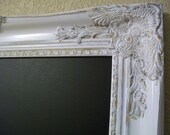 Shabby Chic Weddings-42x30 Xtra Lg White Shabby Chic Decor Ornate Vintage Inspired Wood Frame Chalkboard-Magnetic Chalkboard-Magnetic Board