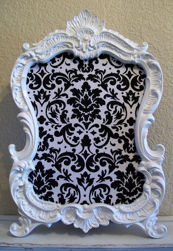 8x10 Baroque Ornate Vintage Picture Frame-Photo Frame-Black and White Damask Fabric-Chalkboard-White-AnY Color-Shabby Chic-Nursery-Mirror