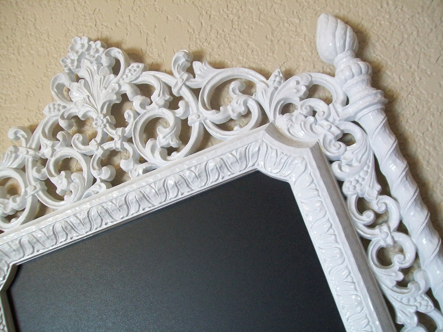 FARMHOUSE CHIC Shabby Chic Chalkboard Vintage Wedding Chalkboard-Any Color-White Ornate Vintage Frame Chalkboard Wall Mirror Revived Vintage