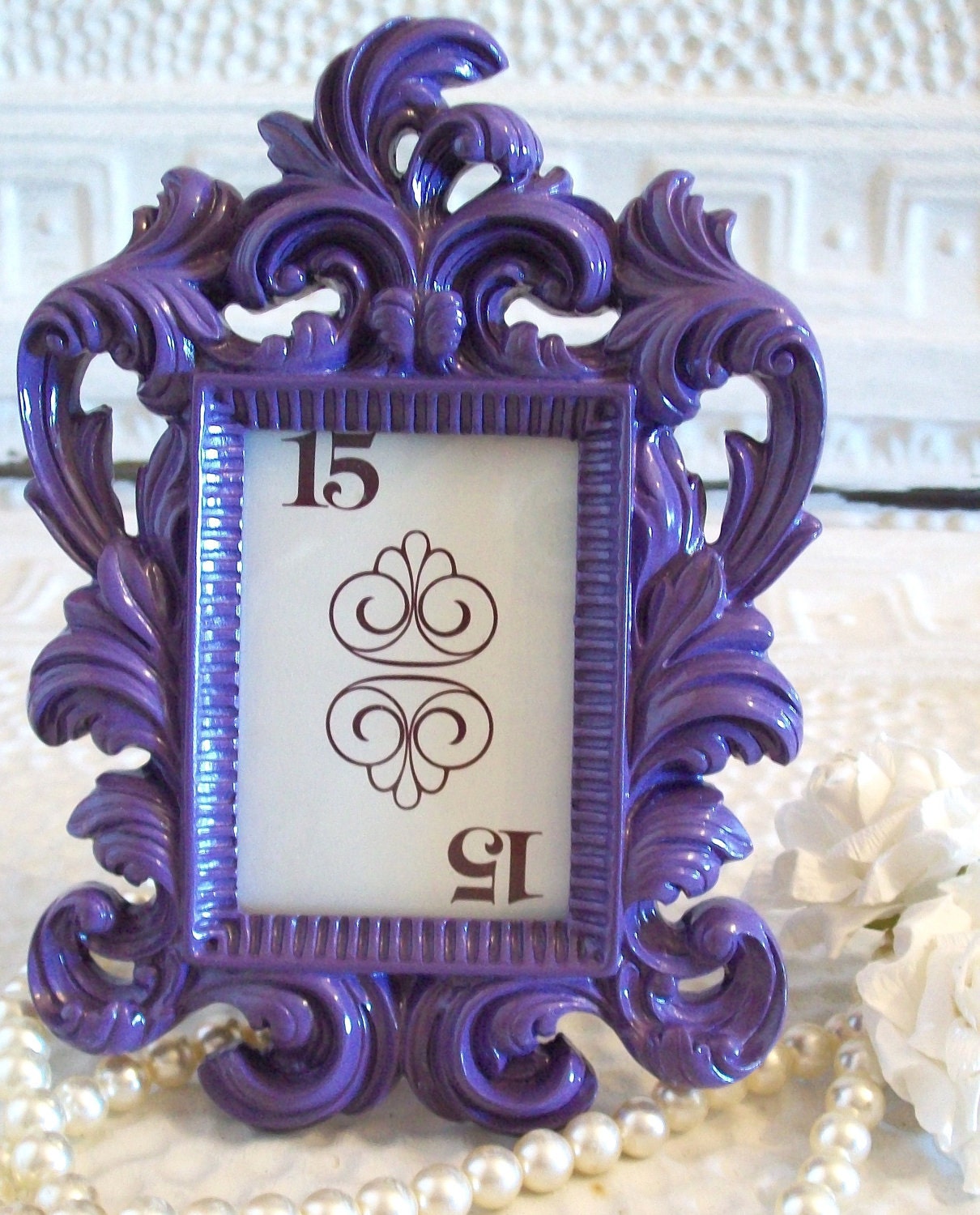 WEDDING TABLE NUMBERS Frames-Small Ornate Vintage Inspired Picture Frames-Photo Frames-Chalkboard Vinyl-Purple-5 Colors-Seating Charts