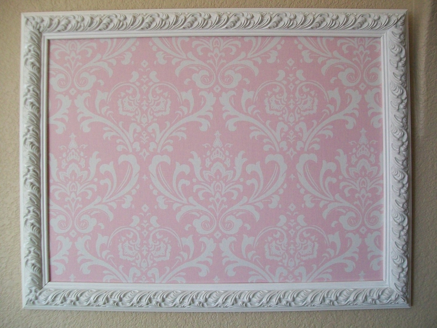 WEDDING SEATING CHART-Pink and White Damask Baroque Ornate Framed Corkboard Magnetic Board-35x27 Magnet Board Nursery Shabby Chic Frames