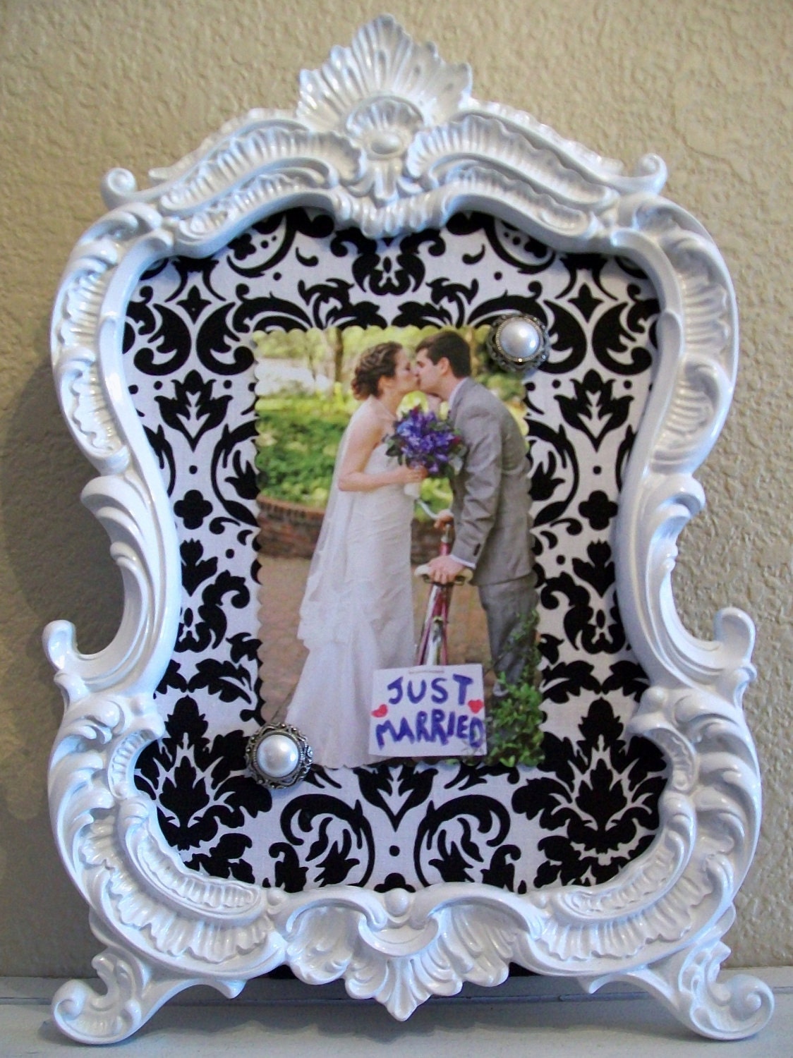 8x10 Baroque Ornate Vintage Picture Frame-Photo Frame-Black and White Damask Fabric-Chalkboard-White-AnY Color-Shabby Chic-Nursery-Mirror