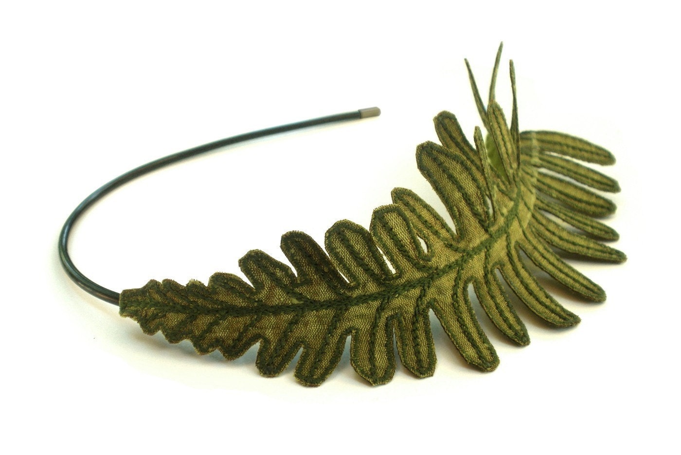 Fern Leaf Headband- Olive Green with Sage Embroidery - TheFaerieMarket