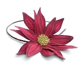Lotus Flower Headband- Amaranth Pink with Dark Red and Bright Coral Embroidery- Embroidered and Beaded Lily Flower Fascinator