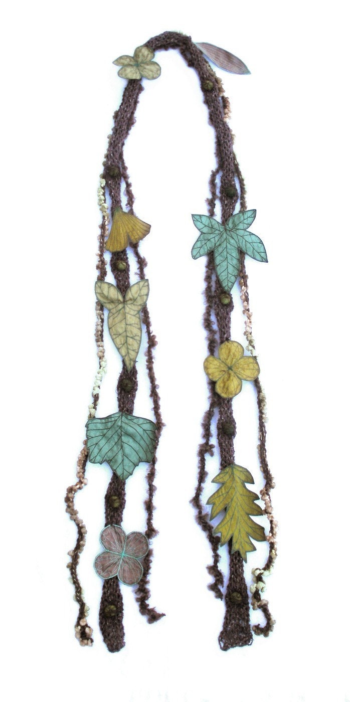 Long and Leafy Scarf- Brown with Green Berries