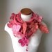 Long and Leafy Scarf with Embroidered Leaves- Bright Salmon with Orange, Thulian Pink, and Red-Violet Berries