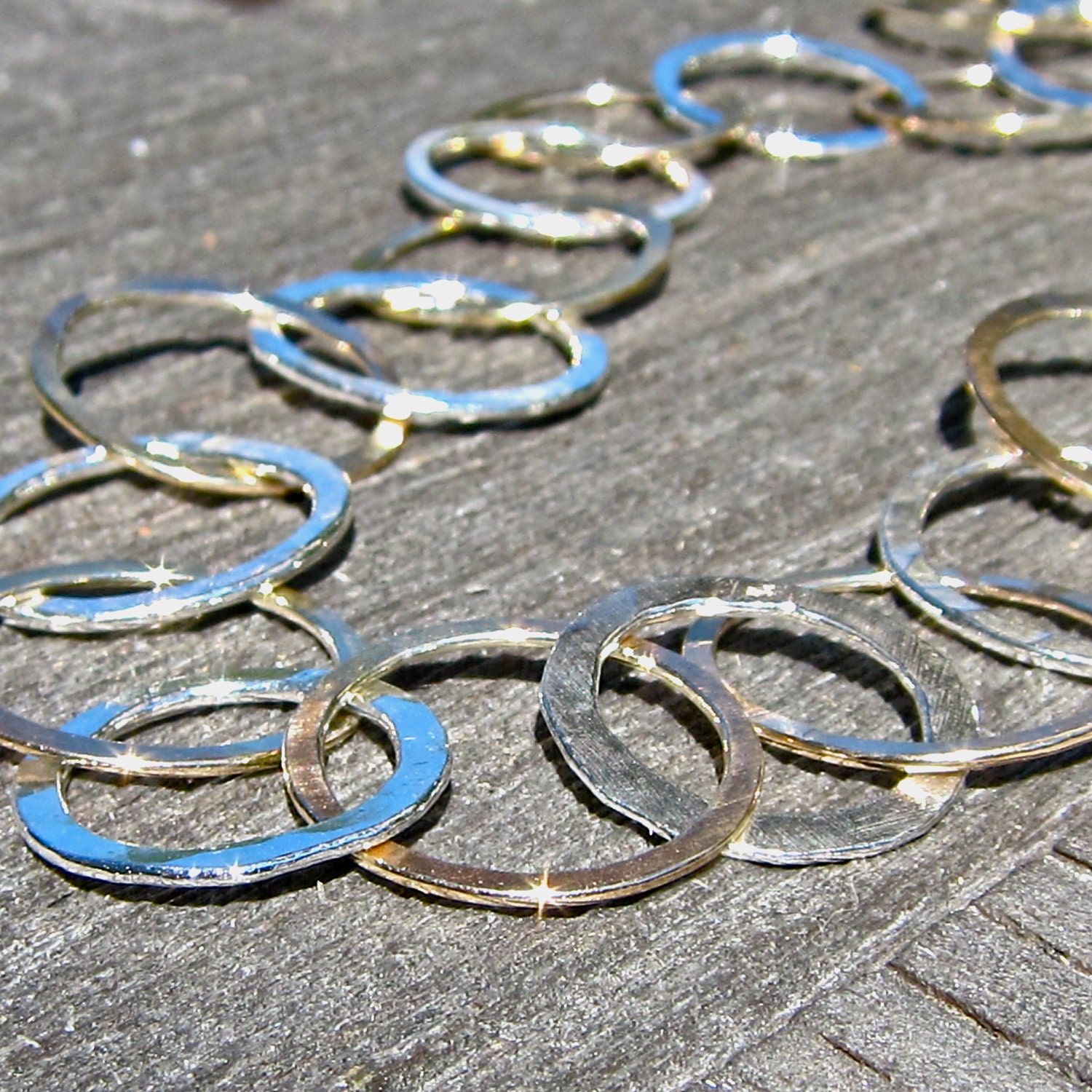 Handmade 14K Yellow Gold Fill  and Argentium Sterling Silver Hammered Link Necklace