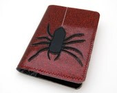 Vinyl Book Cover for Mini Composition Notebook, Spider Design, deep dark red sparkle vinyl and grey black toile oilcloth