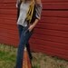 Ethnic Woven Embroidered Vintage Fabric Upcycled Big Bell Bottom Pinstripe Jeans/Pants Size 9 by MountainGirlClothing