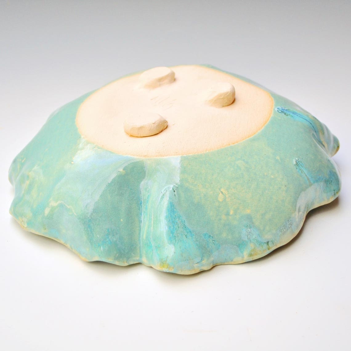 Ceramic Poppy Bowl stoneware pottery bowl 10 1/2" D Turquoise bowl Wedding table decoration