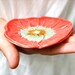 Ceramic Poppy tea bag holder, spoon rest, ring holder tray handmade Red and Ice Crystal Blue