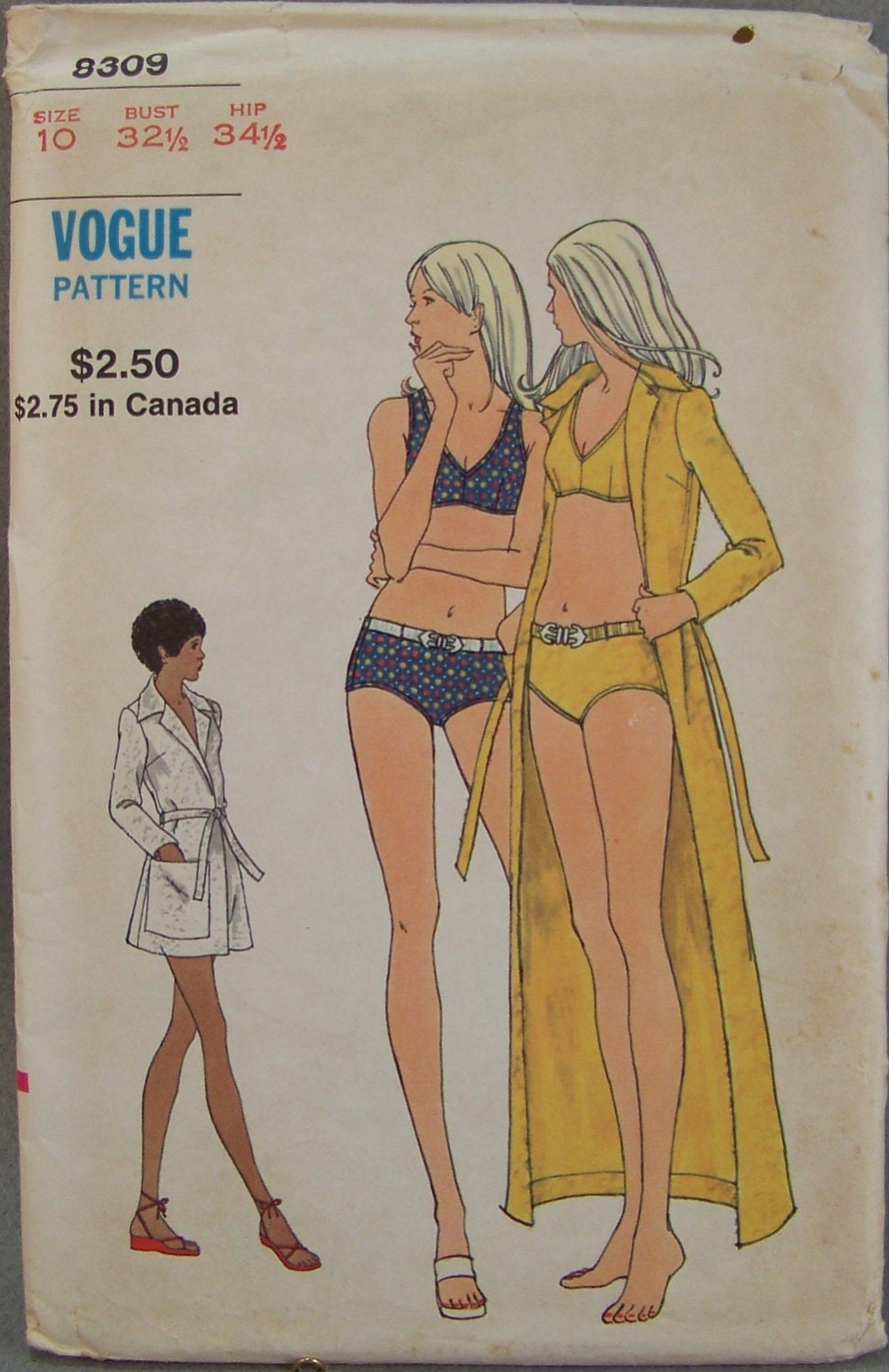 Vintage Vogue 8309 Two piece Swim Suit and Robe Sewing Pattern Size 10 Bust 32 1/2