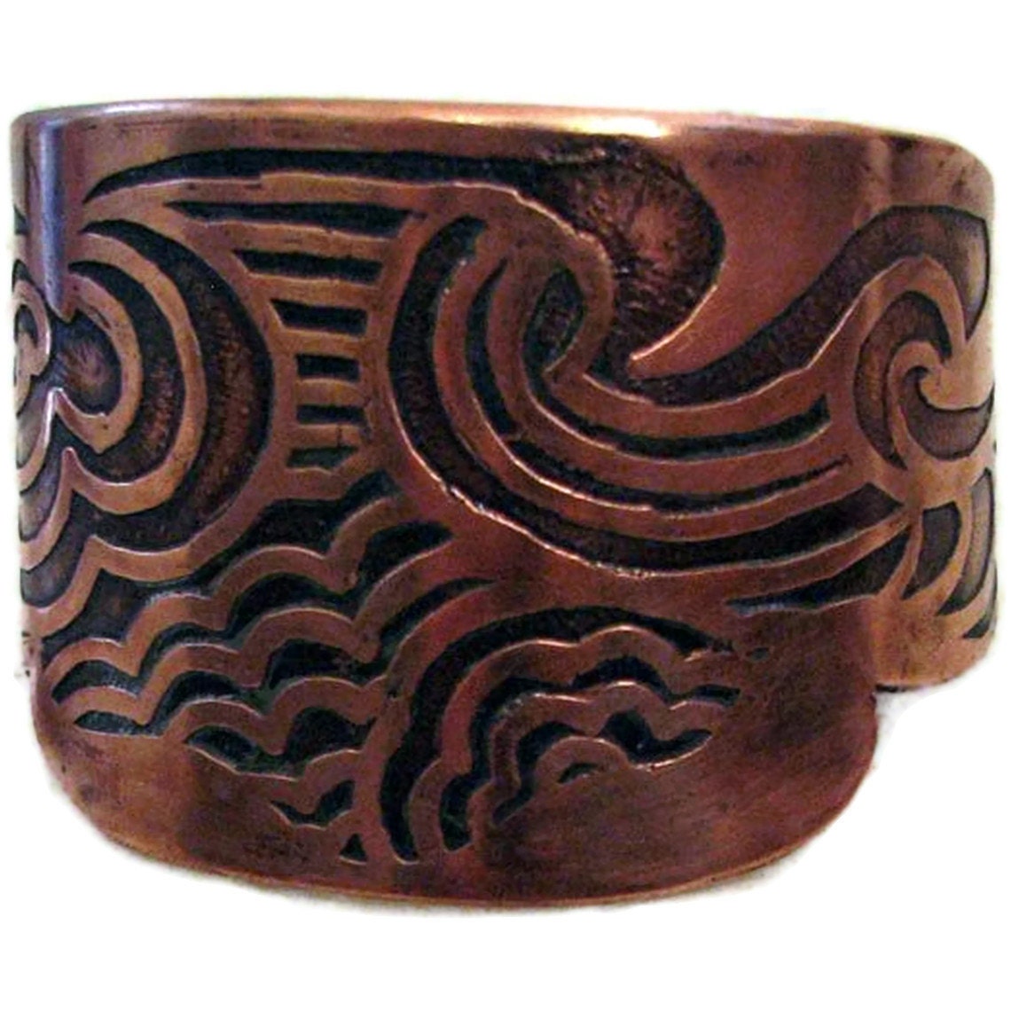 Etched Copper Cuff - Land and Sea Design - Unisex  - handmade copper jewelry