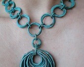 Patina Jewelry - Chunky Patina Necklace - handmade- turquoise oxidized patina - copper jewelry