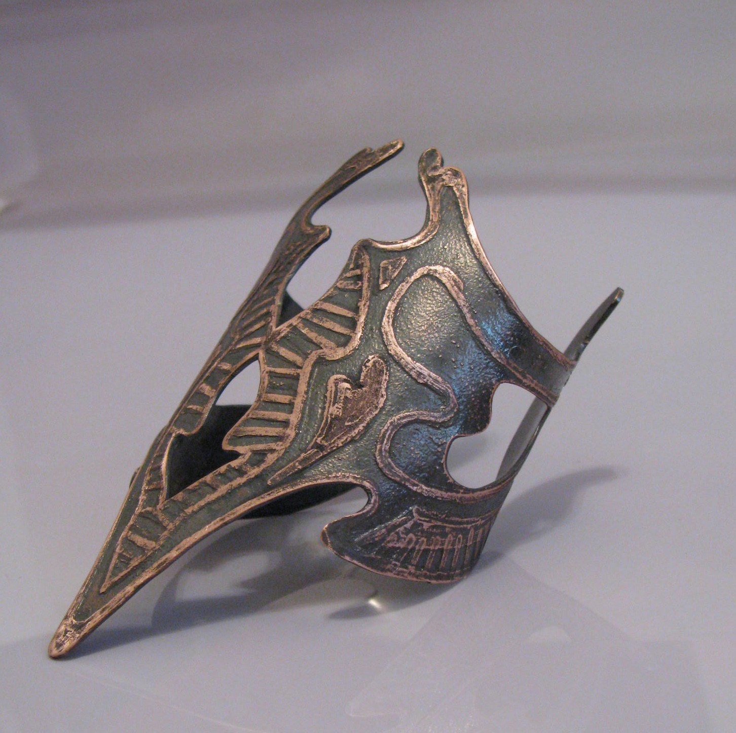 Etched Copper Cuff - Medieval Keyhole Battle Design - Armor Jewelry - handmade