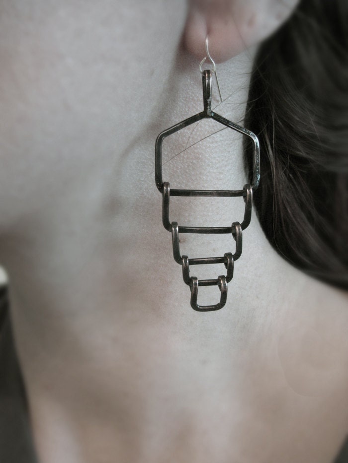 Reptilian Blackened/Sanded Linked - Copper Earrings - handmade jewelry