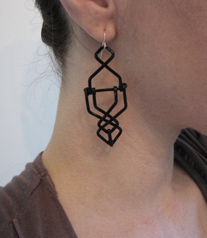 Geometric Earrings - Black Truss Design - Copper Earrings - Chemically Oxidized - Handmade jewelry