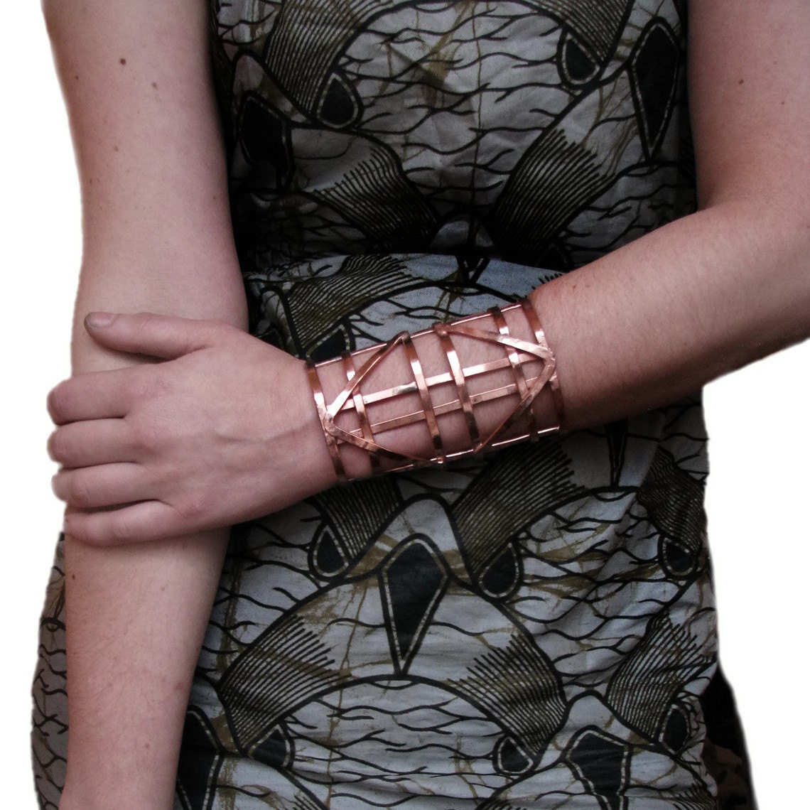 Automaton Copper Cuff bracelet - Cage Bracelet - new art deco - made in my studio - Solid Copper Jewelry