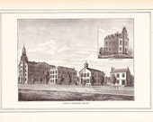1883 Architectural Print - Central Tennessee College - Antique Art Illustration 100 Years Old
