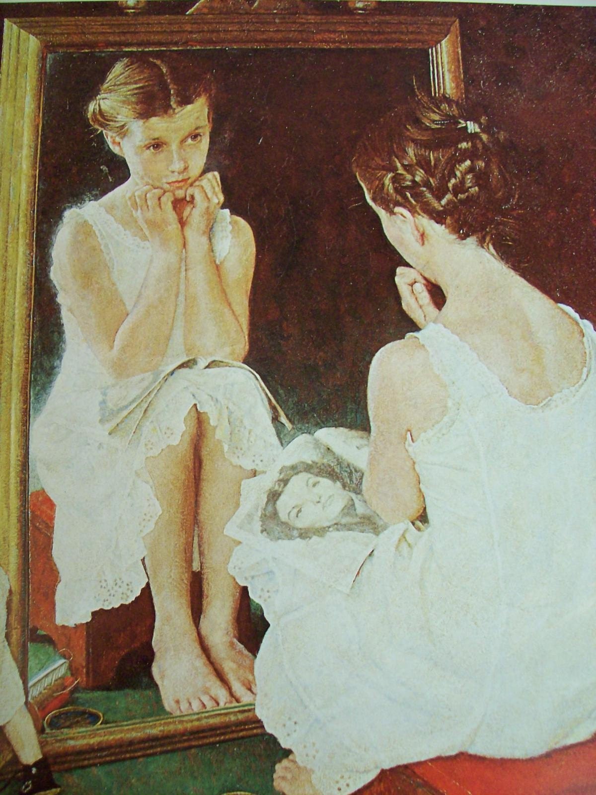 Vintage Norman Rockwell Girl at the Mirror Print by Holcroft