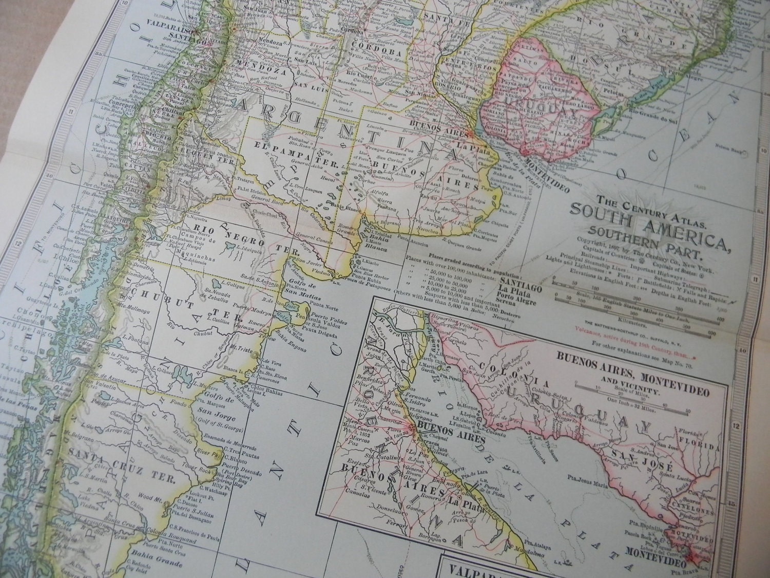 1897 Map Southern Part of South America - Vintage Antique Map Great for Framing 100 Years Old