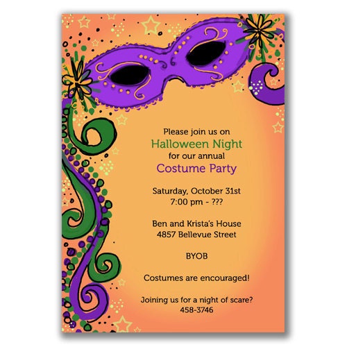Spooky Mardi Gras Invitations for Halloween Party