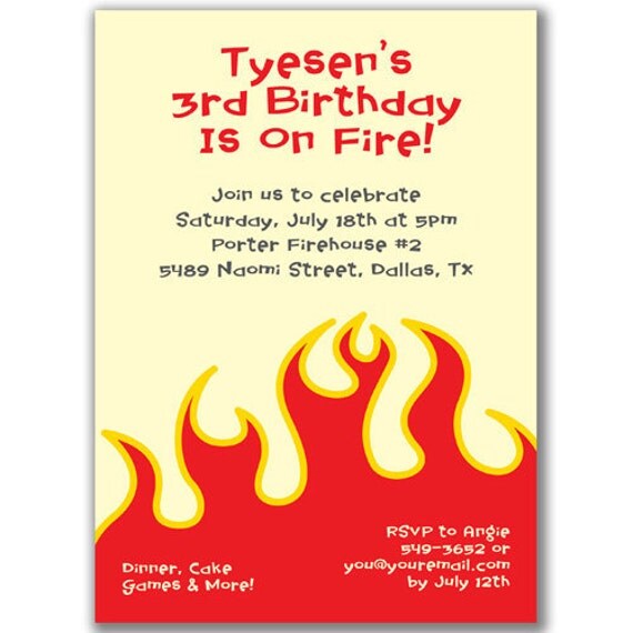 On FIRE Invitations for Kids Birthday Party