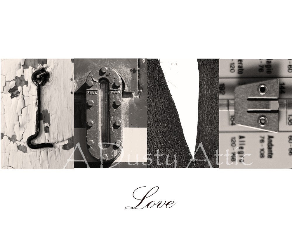 LOVE L-O-V-E Word Art Architectural  Alphabet Letters Print 8x10