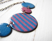 Blue Stripes - Enamel Necklace, Chocker Made From Copper Discs