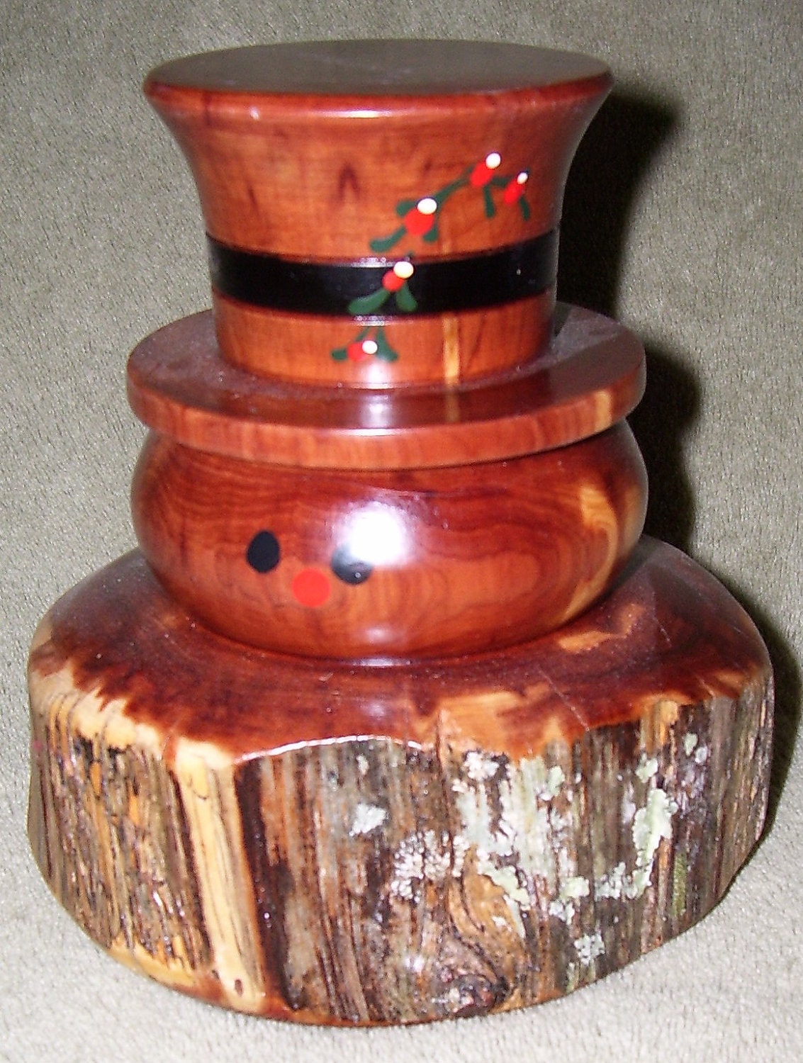 Snowman , wood, hand turned, red cedar, No. 7