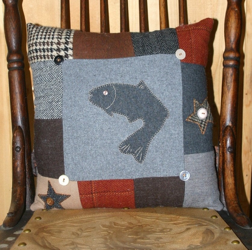 Wool Fish Pillow Cabin Accent Upcycled Wool by Northernlodge