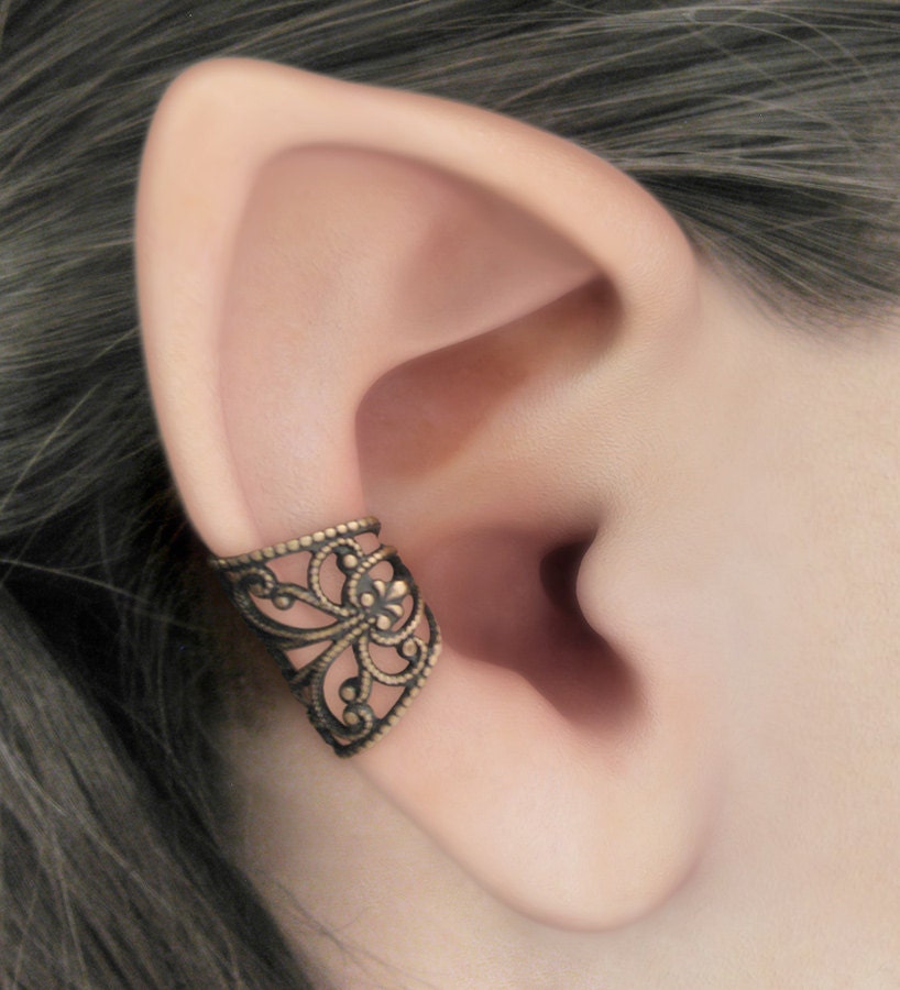 Soft Whispers - Brass Filigree Ear Cuff