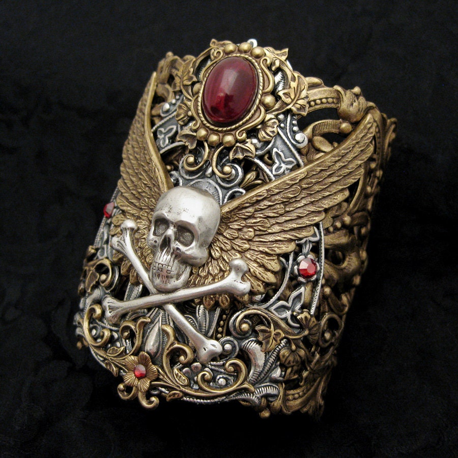 Forbidden Treasure - Blood Red and Mixed Metal Cuff Bracelet