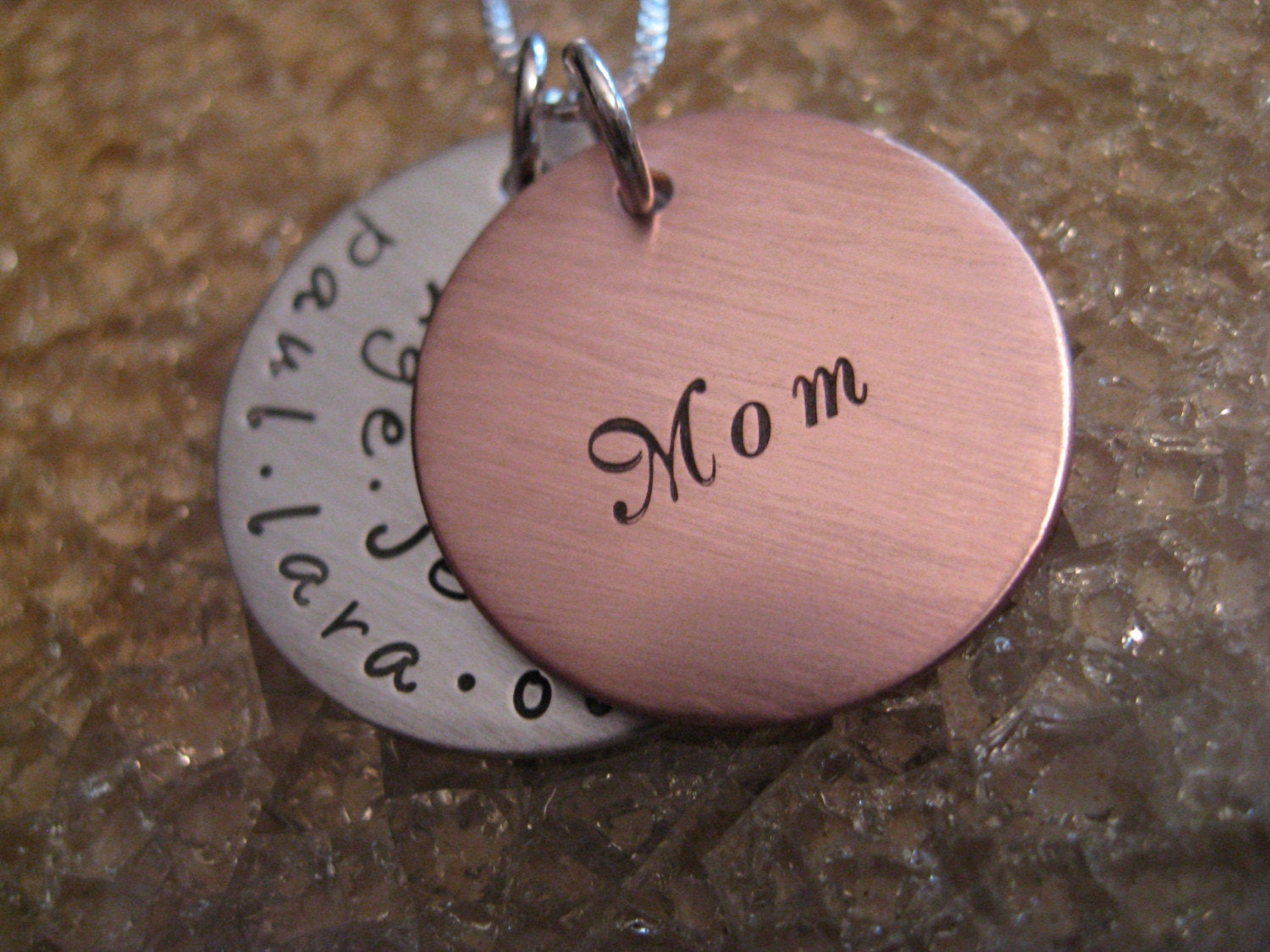 Personalized Hand Stamped Necklace Brushed Swirling Delight Mixed Metal Collection