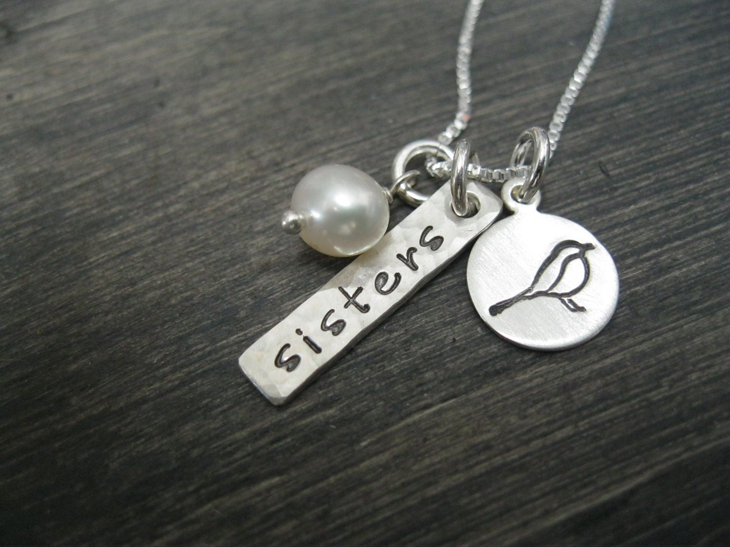 Sisters Personalized Sterling Silver Hand Stamped Neckace