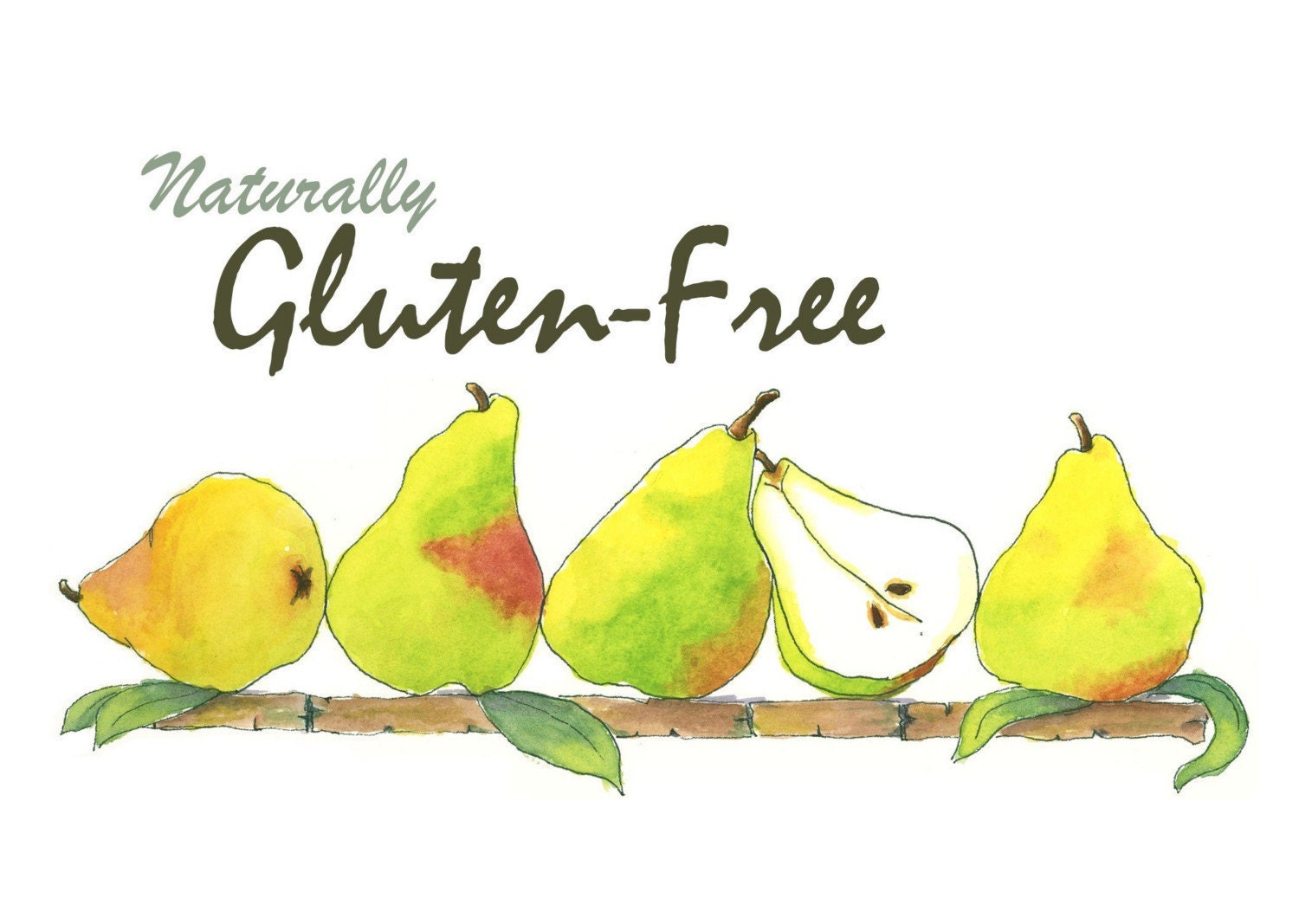Personalized Kitchen Art Green and Yellow Pears Print 5x7