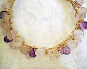 Rose quartz and Amethyst Bracelet- 14k Gold Filled, crochet wire bracelet