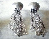 Sterling silver dome and chains post earrings, sterling silver earrings