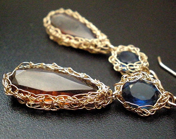 Crochet gold earrings - Golden Brown - OOAK