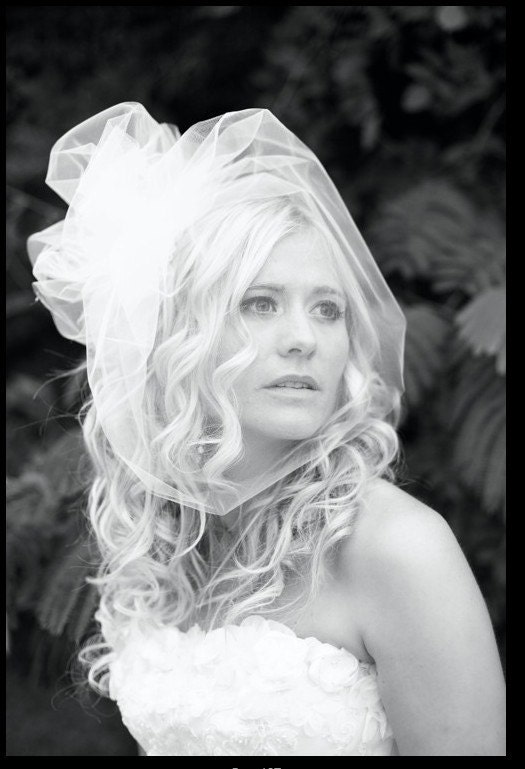 Wedding Veil, Birdcage Veil with Bubble -- Side Swirl Variation in Tulle