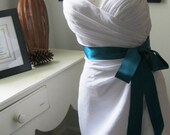 Peacock Blue Wedding Belt,  Bridal Sash --  A Short Satin Ribbon Sash for your Wedding Dress