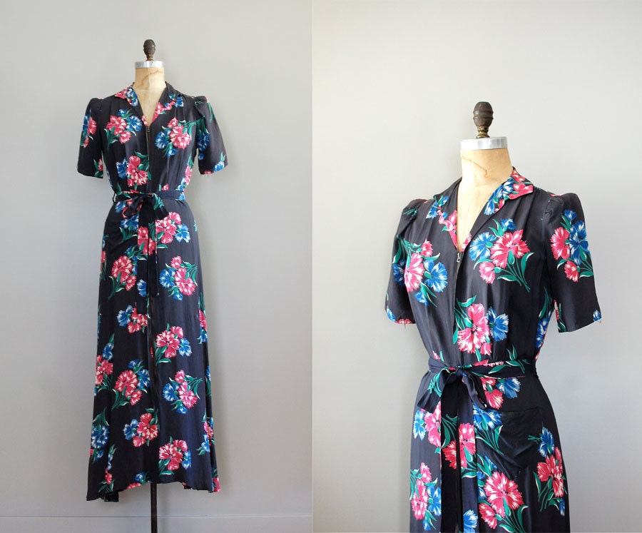 1940s dress / floral print 40s dress / Quill Flower dress