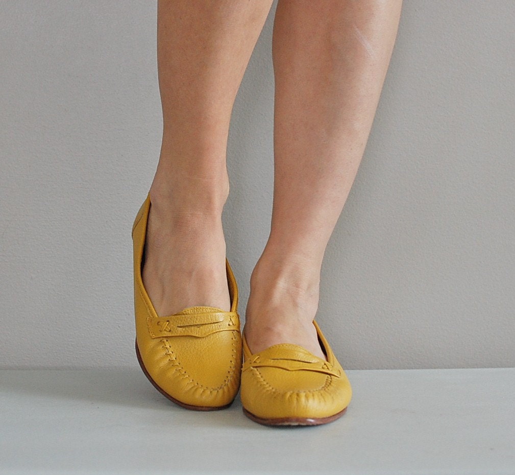 vintage MUSTARD YELLOW penny loafers by DearGolden on Etsy