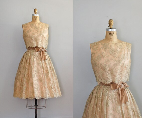 1950s dress / lace dress 50s / Cafe Au Lait