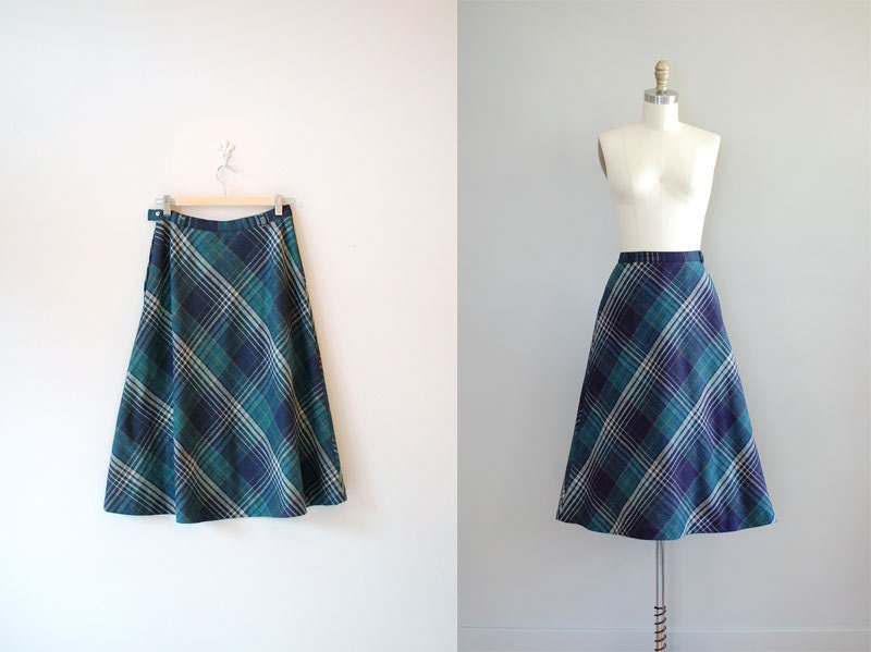 plaid skirt / 70s wool plaid skirt / Bluette Plaid