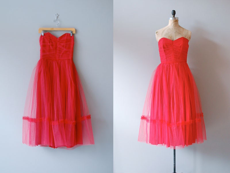 1950s dress / strapless tulle 50s dress / Fools Rush In