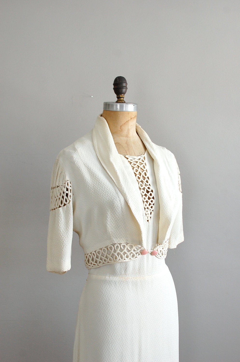 r e s e r v e d...1930s dress / 30s dress / Talc Soutache dress