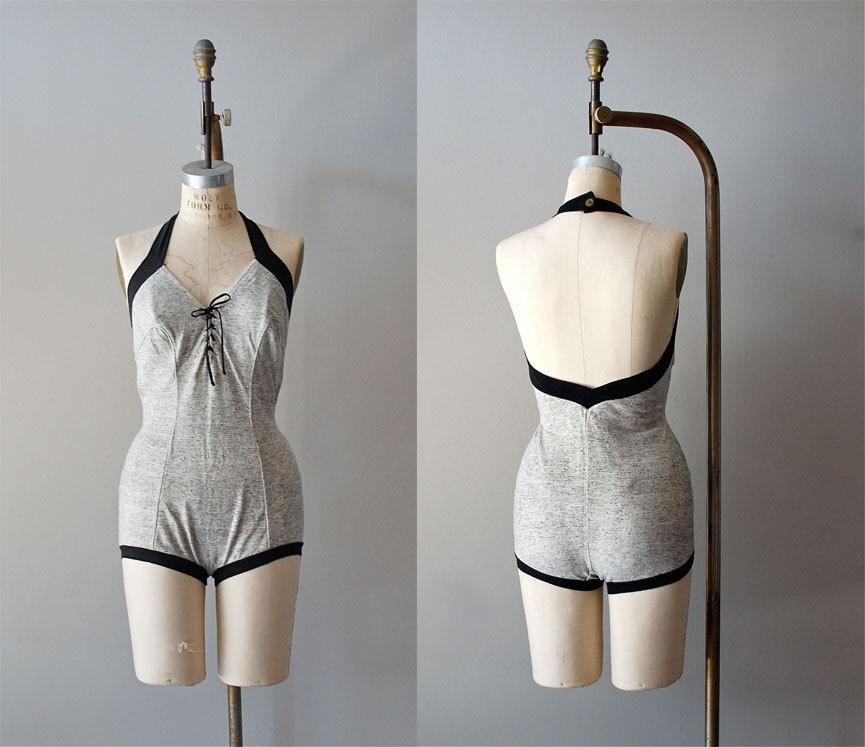 1930s swimsuit / vintage 30s bathing suit / Marled Knit swimsuit